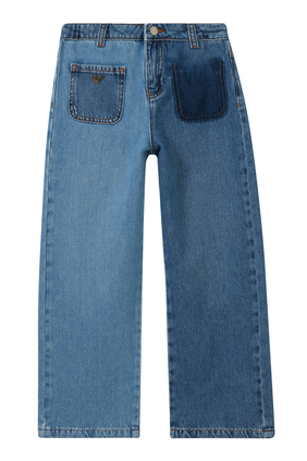 Kids Two-Tone Front Pocket Wide-Leg Jeans